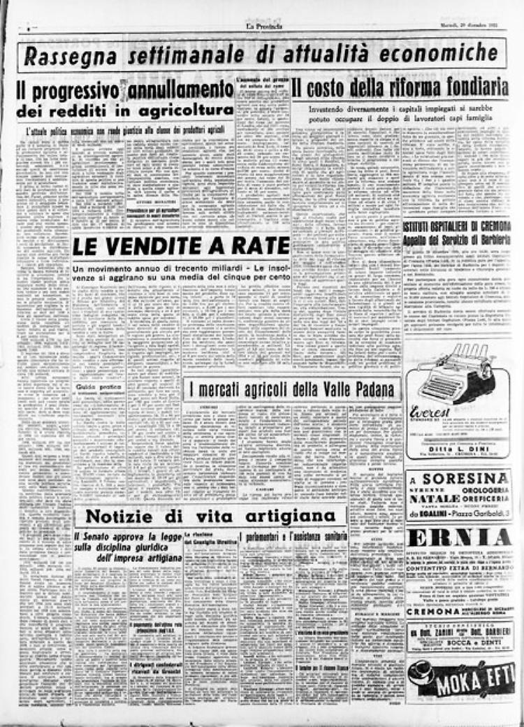 * Il progressivo annullamento dei redditi in agricoltura - *Il costo della riforma fondiaria - *Le vendite a rate - *Il Senato approva la legge sulla disciplina giuridica dell'impresa artigiana
