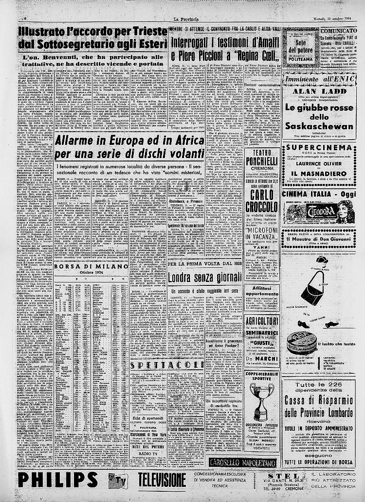 Illustrato l’accordo per Trieste dal Sottosegretario agli Esteri BenvenutiAllarme in Europa ed in Africa per una serie di dischi volanti