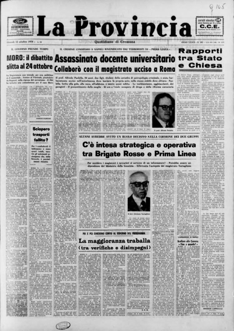 Assassinato docente universitario dai terroristi di «Prima Linea»