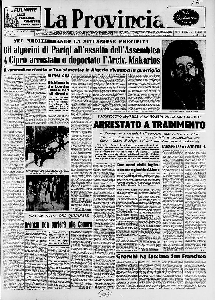 Gli algerini di Parigi all'assalto dell'AssembleaA Cipro arrestato e deportato l'Arciv. Makarios