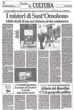 La chiesa di Sant'Omobono &egrave; oggetto di studio per una  tesi di laurea