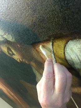 FOTO I lavori dei restauro sulla tela del Massarotti
