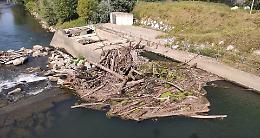 Catasta di tronchi dopo il ponte sul Serio