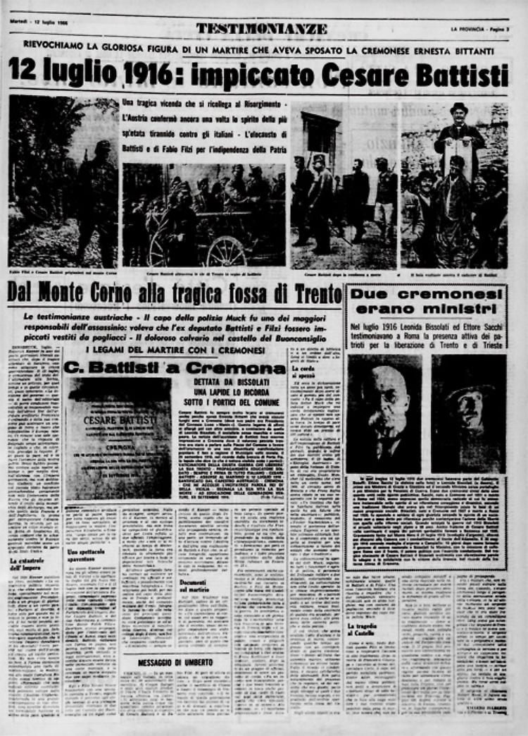 Il 12 luglio 1916 avvenne la tragica impiccagione del patriota Cesare Battisti 