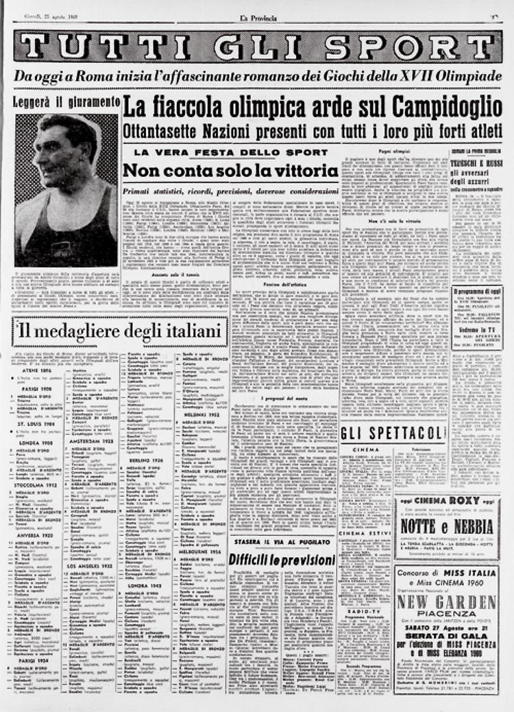 A Roma la XVII Olimpiade. Sul Campidoglio arde la il ''fuoco sacro''