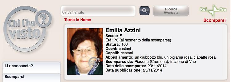 La scomparsa di Emilia Azzini 
finisce a 'Chi l'ha visto?' su Raitre