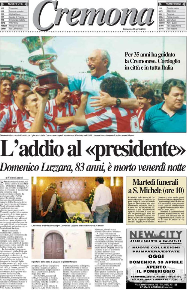 Scompare a 83 anni Domenica Luzzara, presidente per 35 anni della Cremonese