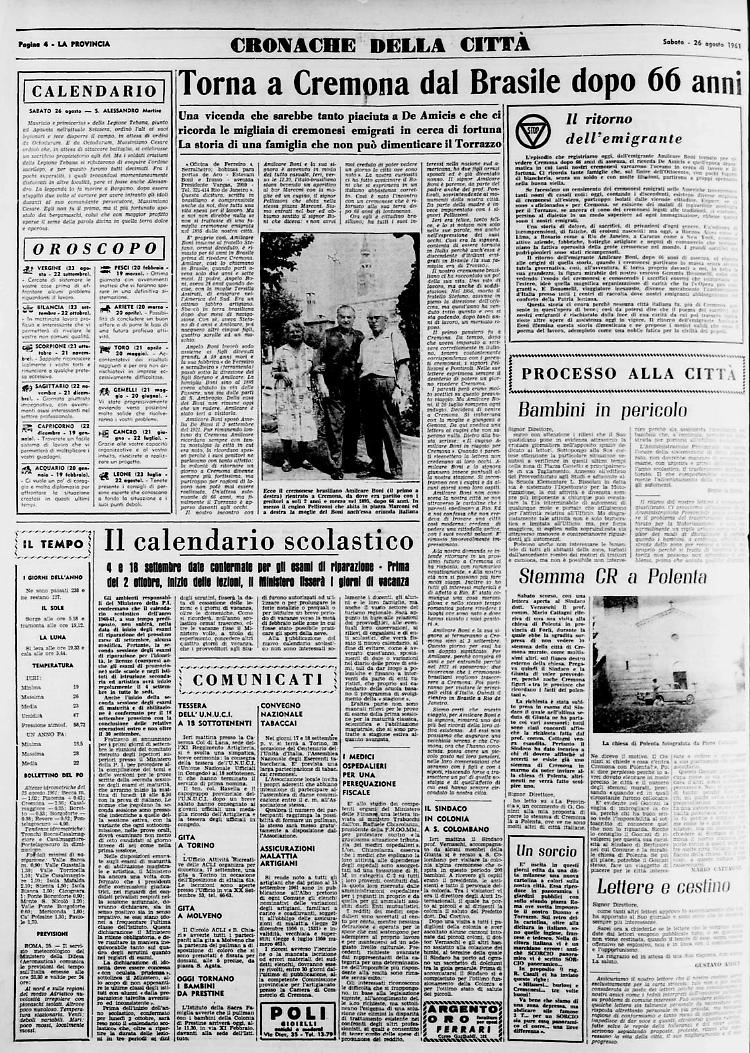 Torna a Cremona dal Brasile dopo 66 anni