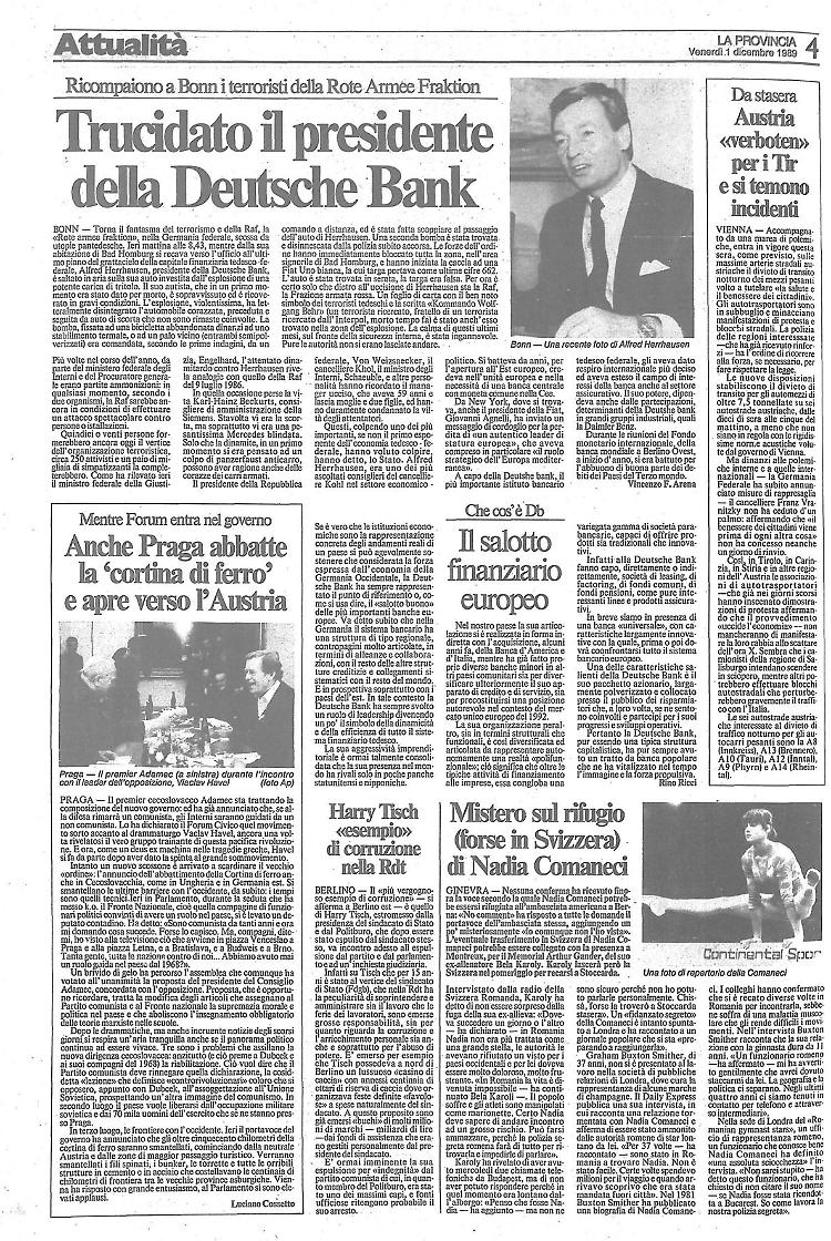 Trucidato il presidente della Deutsche Bank