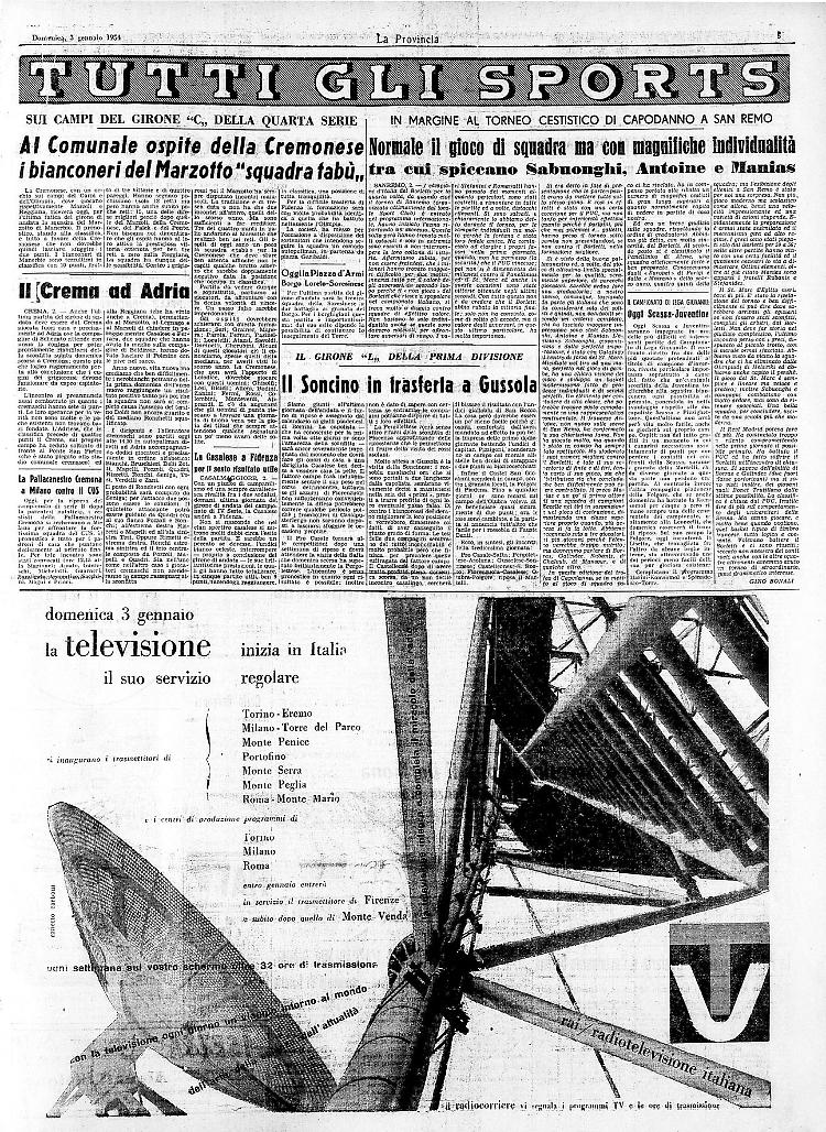 Iniziano ufficialmente le trasmissioni televisive, su un unico canale, della Rai-Radio Televisione Italiana