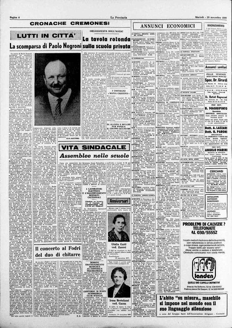 La scomparsa di Paolo Negroni