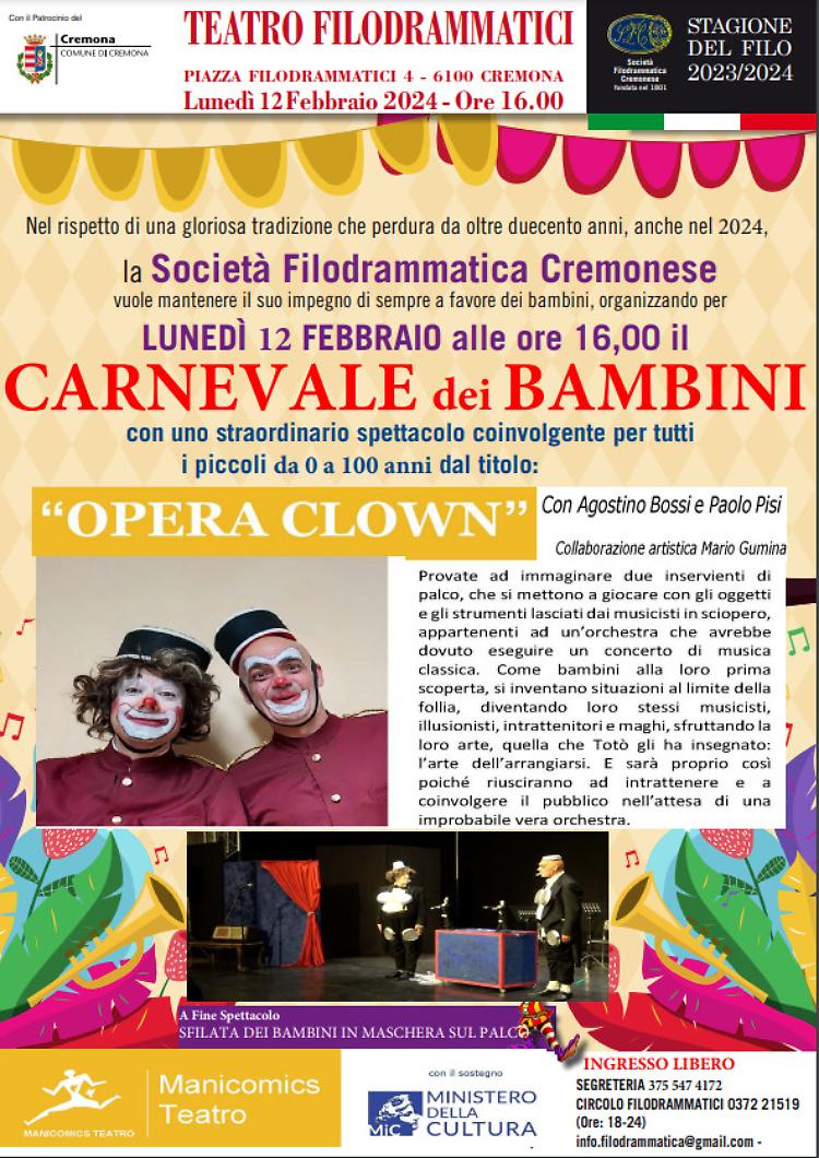 Carnevale dei bambini con lo spettacolo "Opera Clown"