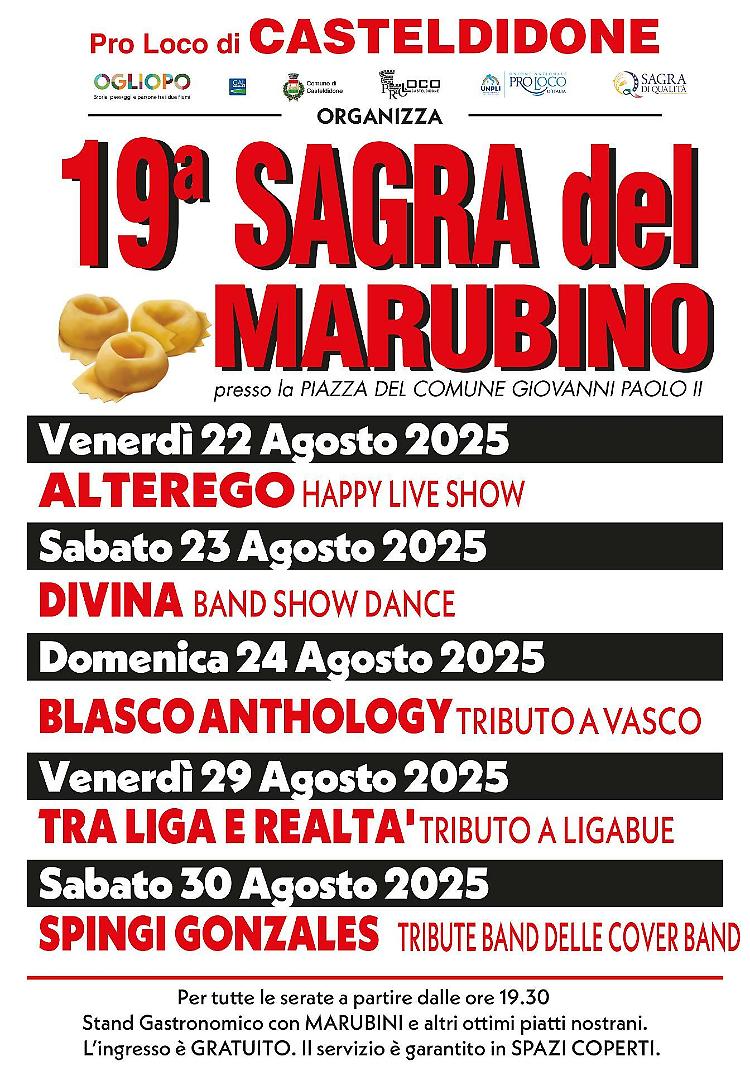 19ª Sagra del Marubino: cucina nostrana e musica