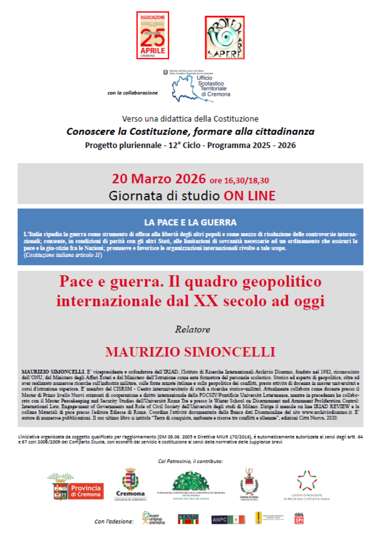 Pace e guerra. Il quadro geopolitico internazionale dal XX secolo ad oggi